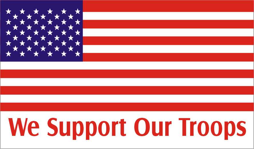 USA flag with words support our troops